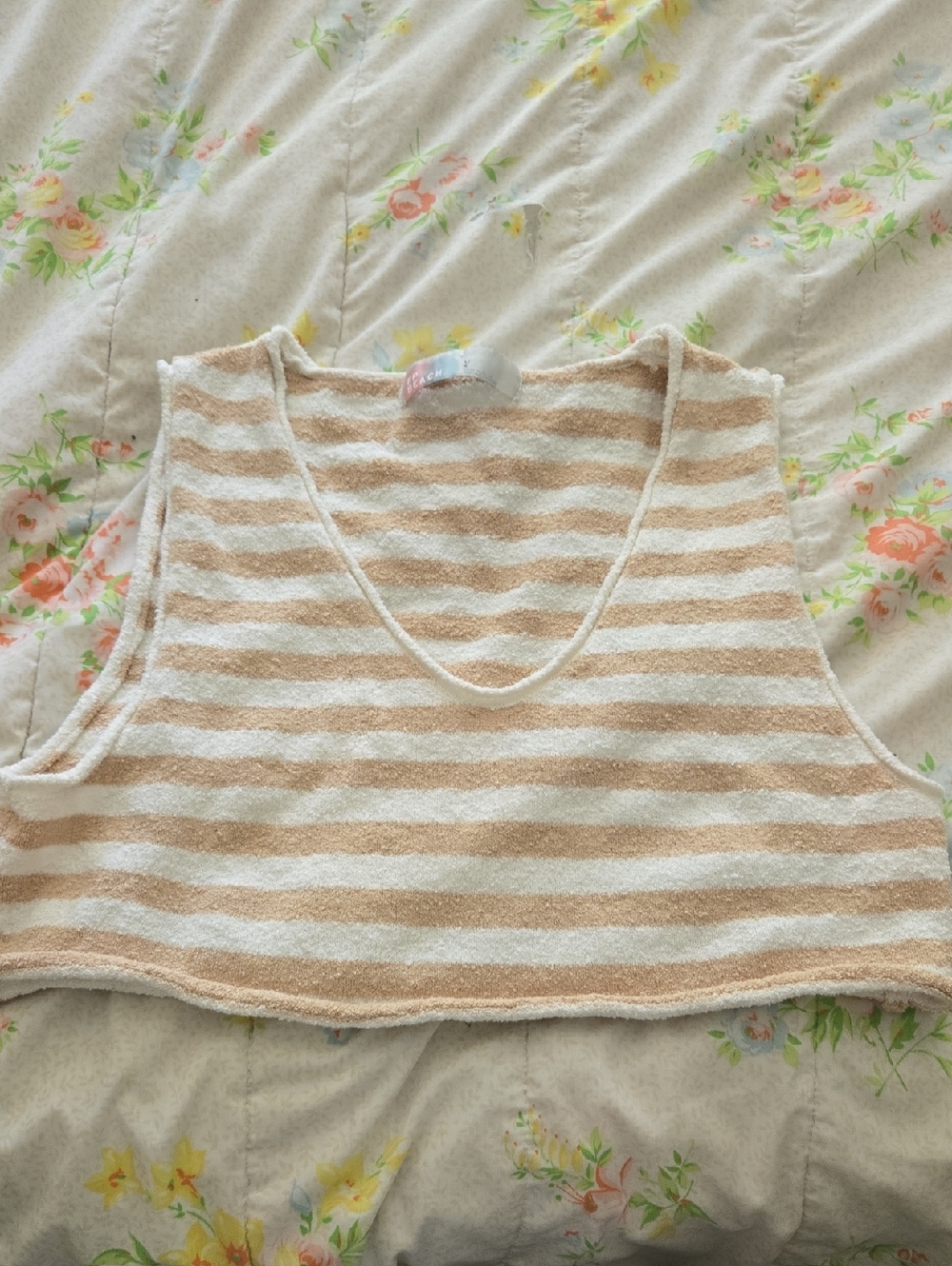 Free People Cream & Tan Striped Terry Crop Tank